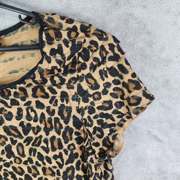 Women's Notations Brown Leopard Print Blouse Top round Neck Short Sleeve XL - Picture 5 of 12